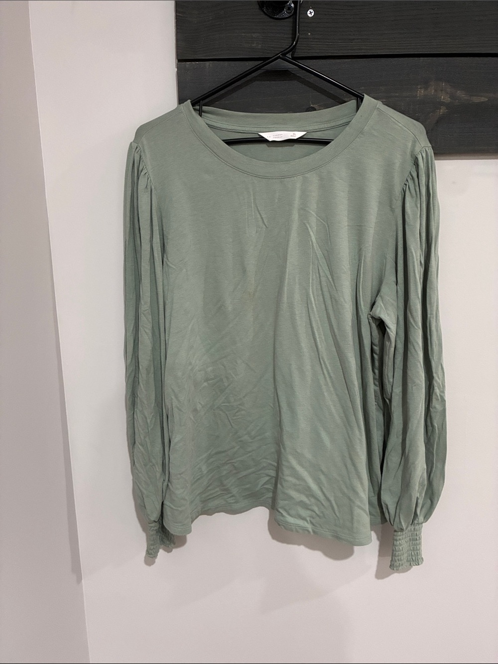 LC Lauren Conrad Sage Green Long-Sleeve Top with Smocked Cuffs